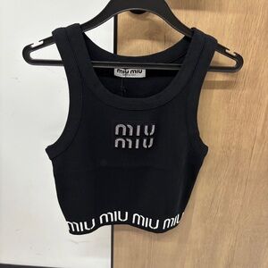 Miu Miu Black Crop Top with White Accents